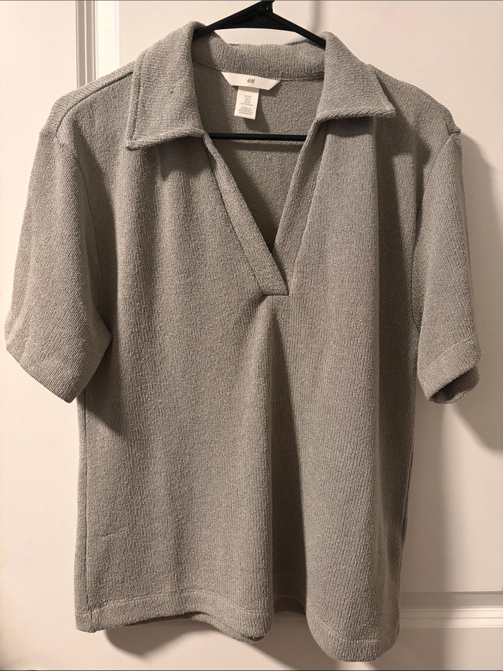 H&M Light Gray Terry Open V-Placket Polo